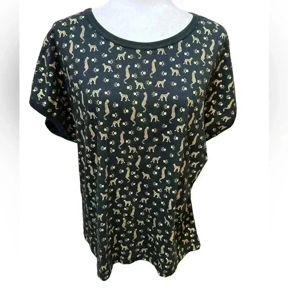 Leopard Cheetah Paw Print Blouse Black and Gold Size L - Picture 1 of 7